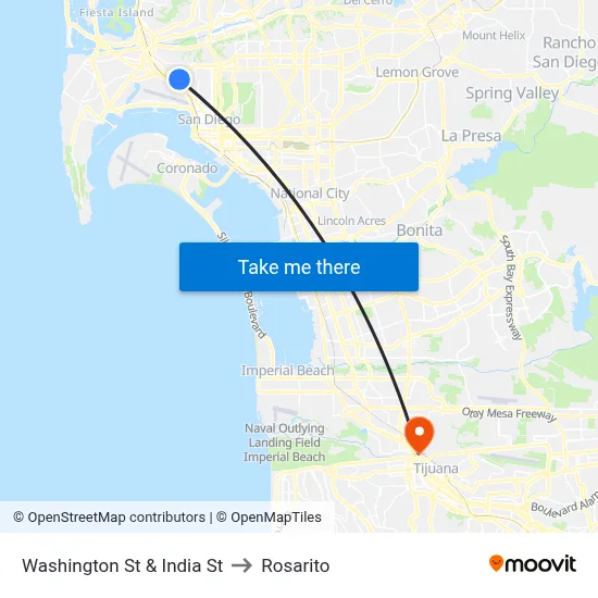 Washington St & India St to Rosarito map