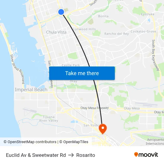 Euclid Av & Sweetwater Rd to Rosarito map
