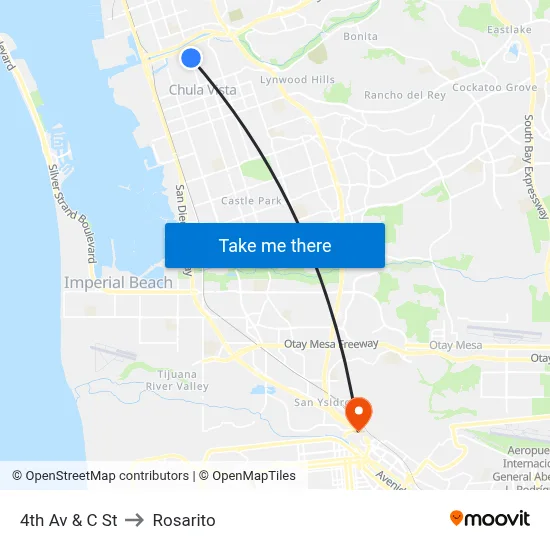 4th Av & C St to Rosarito map