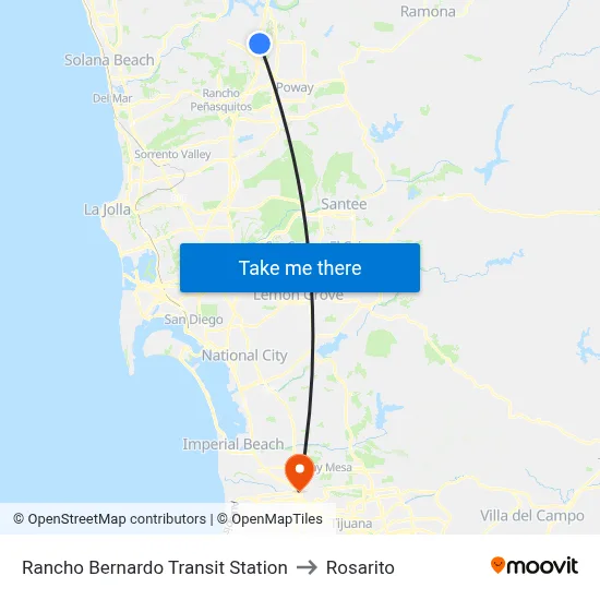 Rancho Bernardo Transit Station to Rosarito map