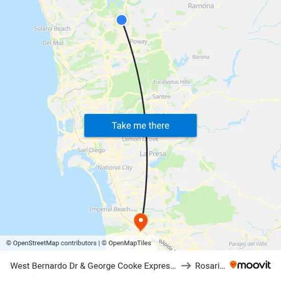 West Bernardo Dr & George Cooke Express Dr to Rosarito map