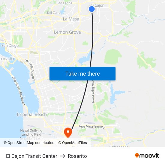 El Cajon Transit Center to Rosarito map