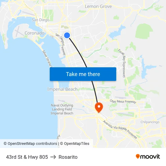 43rd St & Hwy 805 to Rosarito map