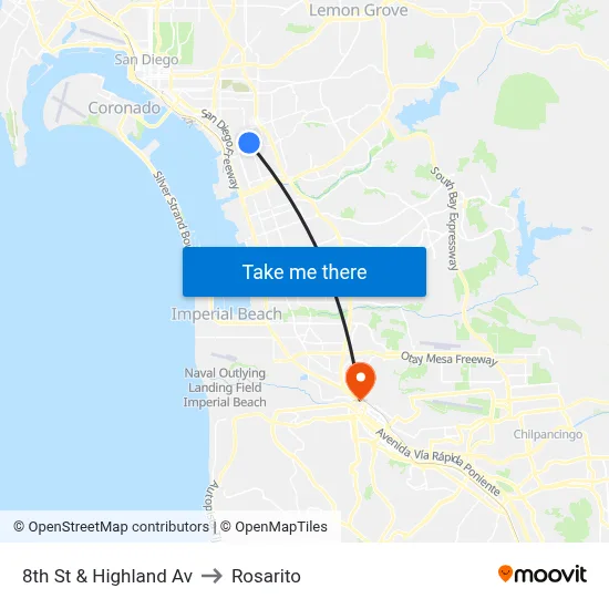 8th St & Highland Av to Rosarito map