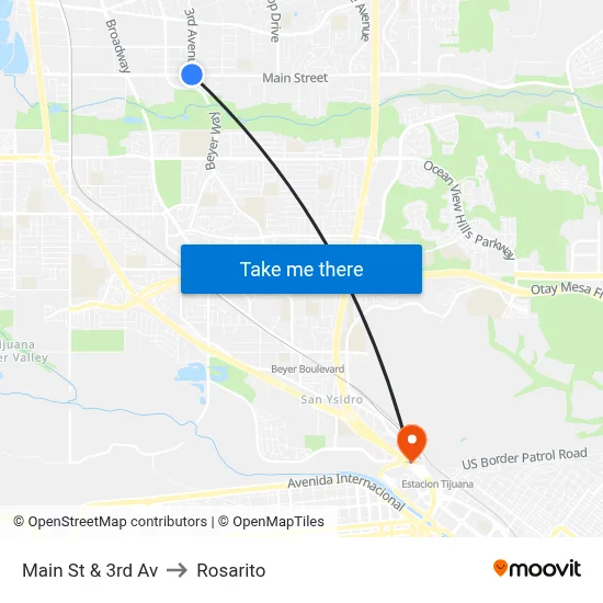 Main St & 3rd Av to Rosarito map