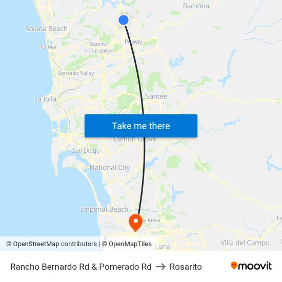 Rancho Bernardo Rd & Pomerado Rd to Rosarito map