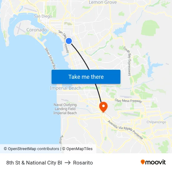 8th St & National City Bl to Rosarito map