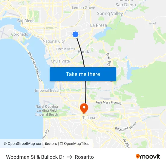 Woodman St & Bullock Dr to Rosarito map