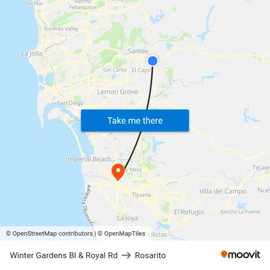Winter Gardens Bl & Royal Rd to Rosarito map