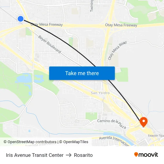 Iris Avenue Transit Center to Rosarito map