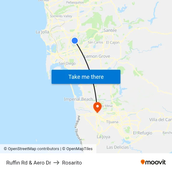 Ruffin Rd & Aero Dr to Rosarito map