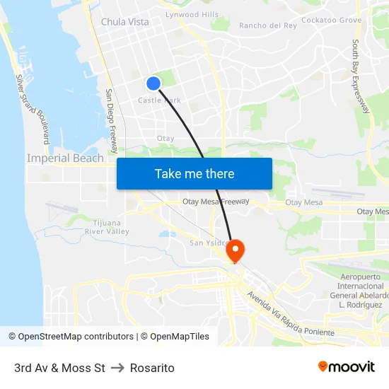 3rd Av & Moss St to Rosarito map
