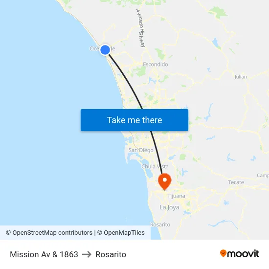 Mission Av & 1863 to Rosarito map