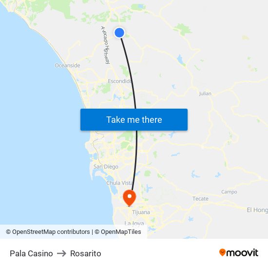Pala Casino to Rosarito map