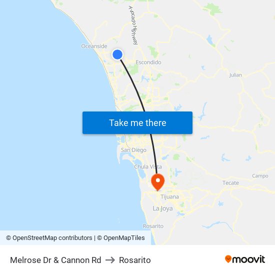 Melrose Dr & Cannon Rd to Rosarito map