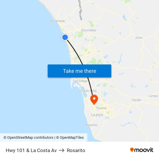 Hwy 101 & La Costa Av to Rosarito map