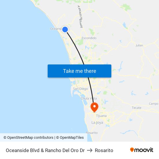 Oceanside Blvd & Rancho Del Oro Dr to Rosarito map