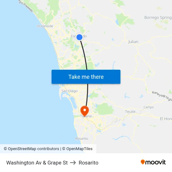 Washington Av & Grape St to Rosarito map