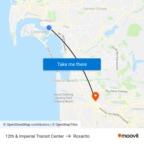 12th & Imperial Transit Center to Rosarito map