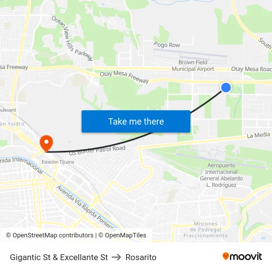 Gigantic St & Excellante St to Rosarito map