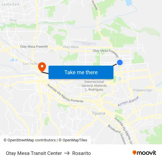 Otay Mesa Transit Center to Rosarito map