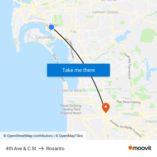 4th Ave & C St to Rosarito map