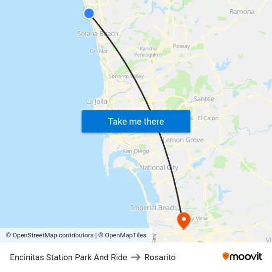 Encinitas Station Park And Ride to Rosarito map