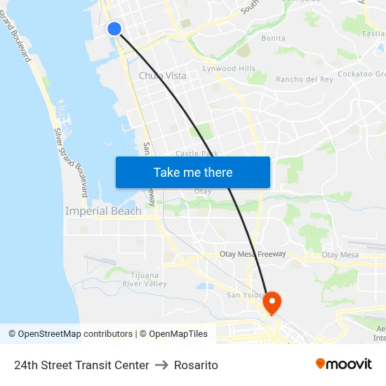 24th Street Transit Center to Rosarito map
