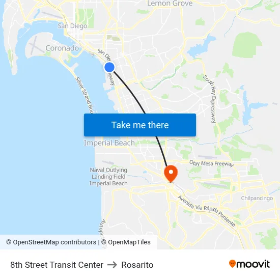 8th Street Transit Center to Rosarito map