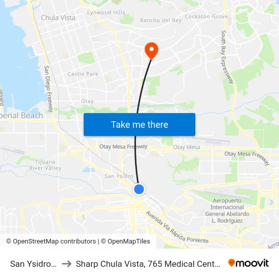 San Ysidro Station to Sharp Chula Vista, 765 Medical Center Ct, Surgery Center map