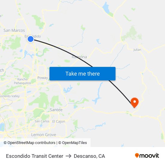 Escondido Transit Center to Descanso, CA map