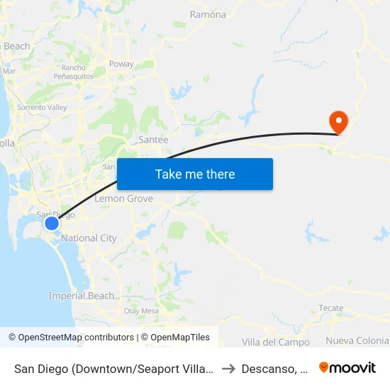 San Diego (Downtown/Seaport Village) to Descanso, CA map