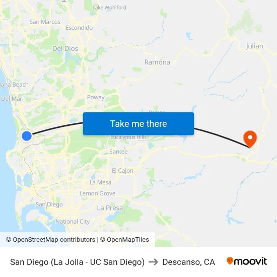 San Diego (La Jolla - UC San Diego) to Descanso, CA map