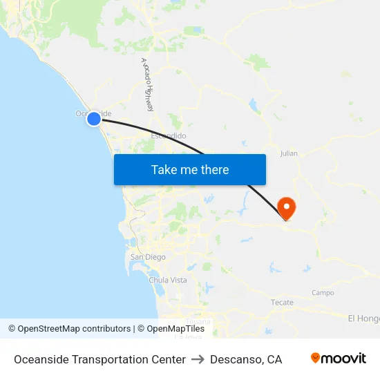 Oceanside Transportation Center to Descanso, CA map