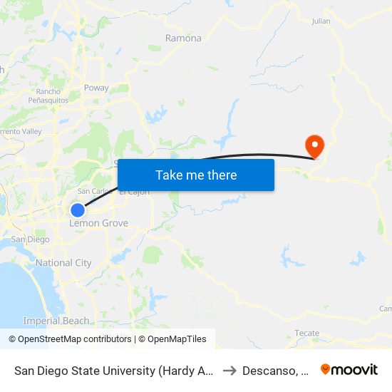 San Diego State University (Hardy Ave) to Descanso, CA map