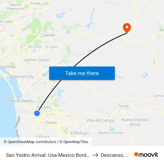 San Ysidro Arrival: Usa-Mexico Border to Descanso, CA map