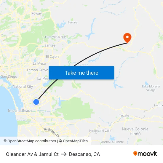 Oleander Av & Jamul Ct to Descanso, CA map