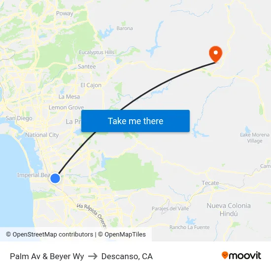 Palm Av & Beyer Wy to Descanso, CA map