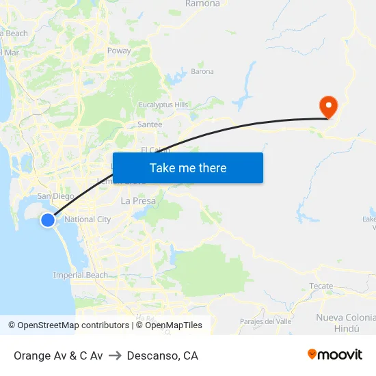Orange Av & C Av to Descanso, CA map