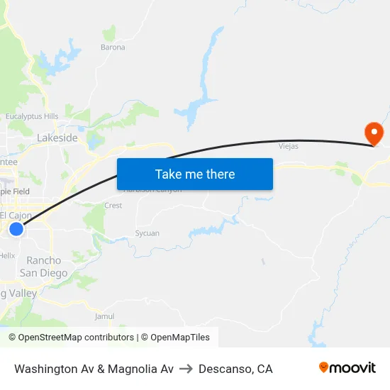 Washington Av & Magnolia Av to Descanso, CA map