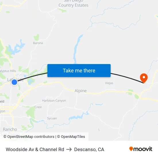 Woodside Av & Channel Rd to Descanso, CA map