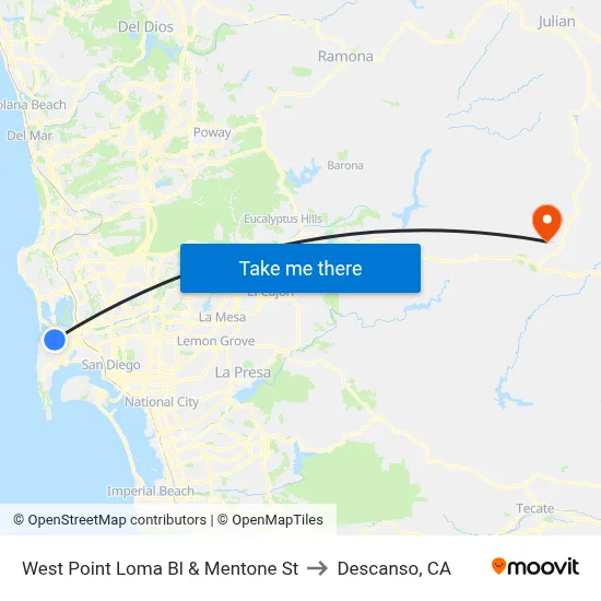 West Point Loma Bl & Mentone St to Descanso, CA map