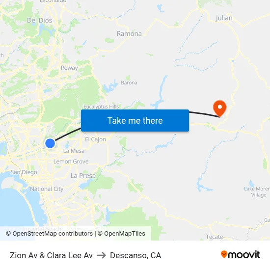 Zion Av & Clara Lee Av to Descanso, CA map