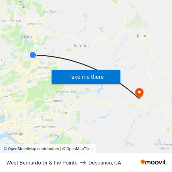 West Bernardo Dr & the Pointe to Descanso, CA map