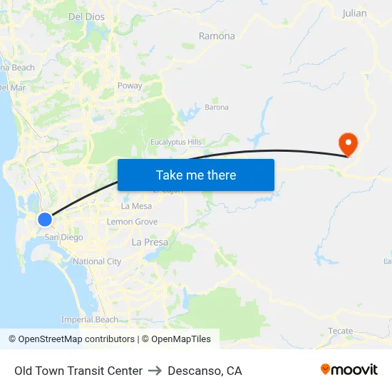 Old Town Transit Center to Descanso, CA map