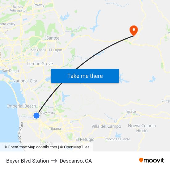 Beyer Blvd Station to Descanso, CA map