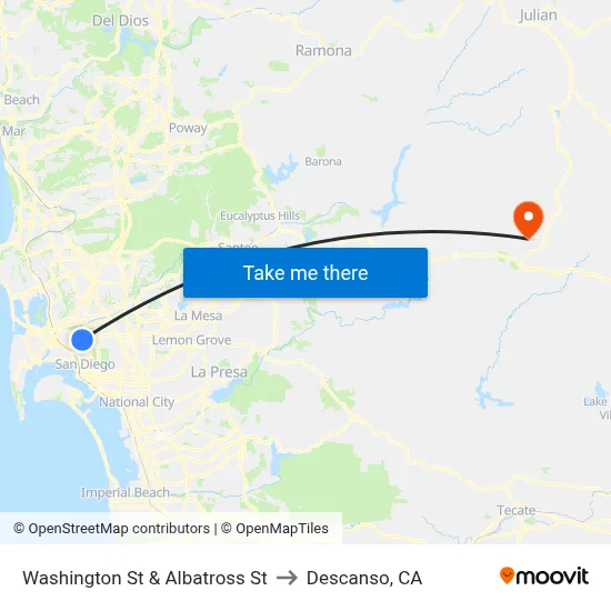 Washington St & Albatross St to Descanso, CA map