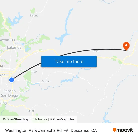 Washington Av & Jamacha Rd to Descanso, CA map