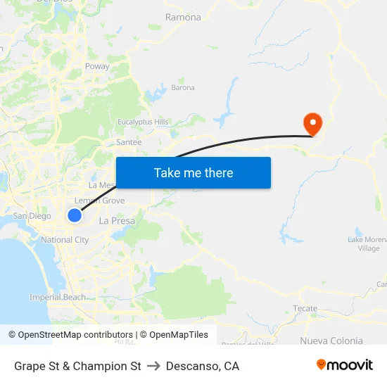 Grape St & Champion St to Descanso, CA map