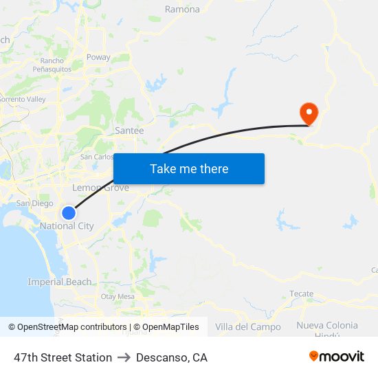 47th Street Station to Descanso, CA map